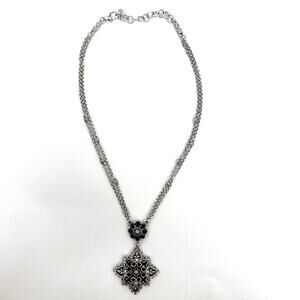 Brighton Clear Rhinestone Black Enamel Danale Medallion Necklace
